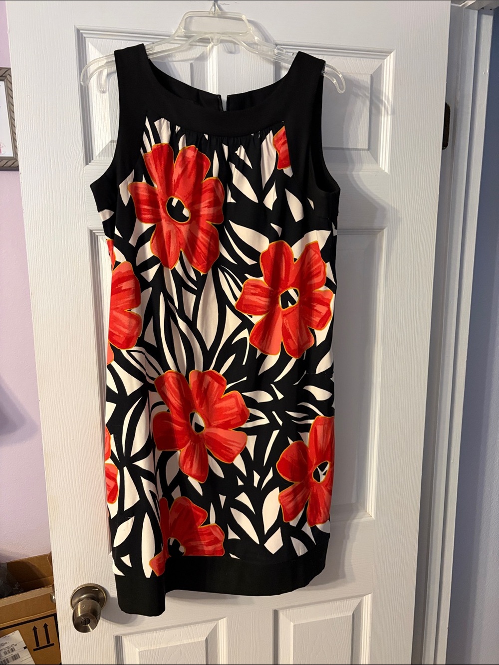 AGB Black Shift Dress with Red Floral Print